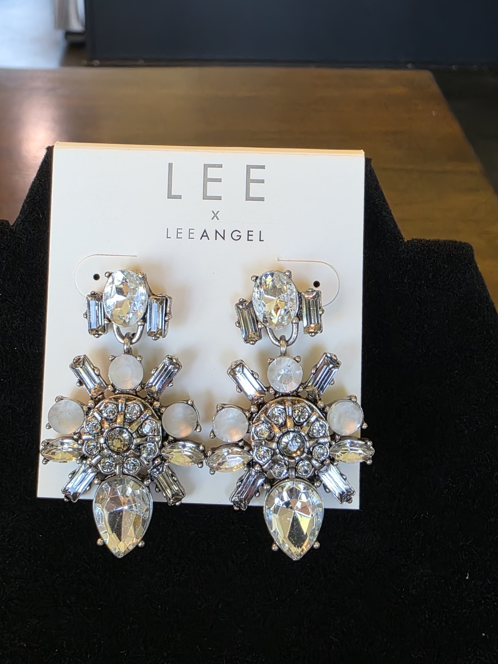 LEE x LEEANGEL Silver Crystal Drop Statement Earrings - Clear